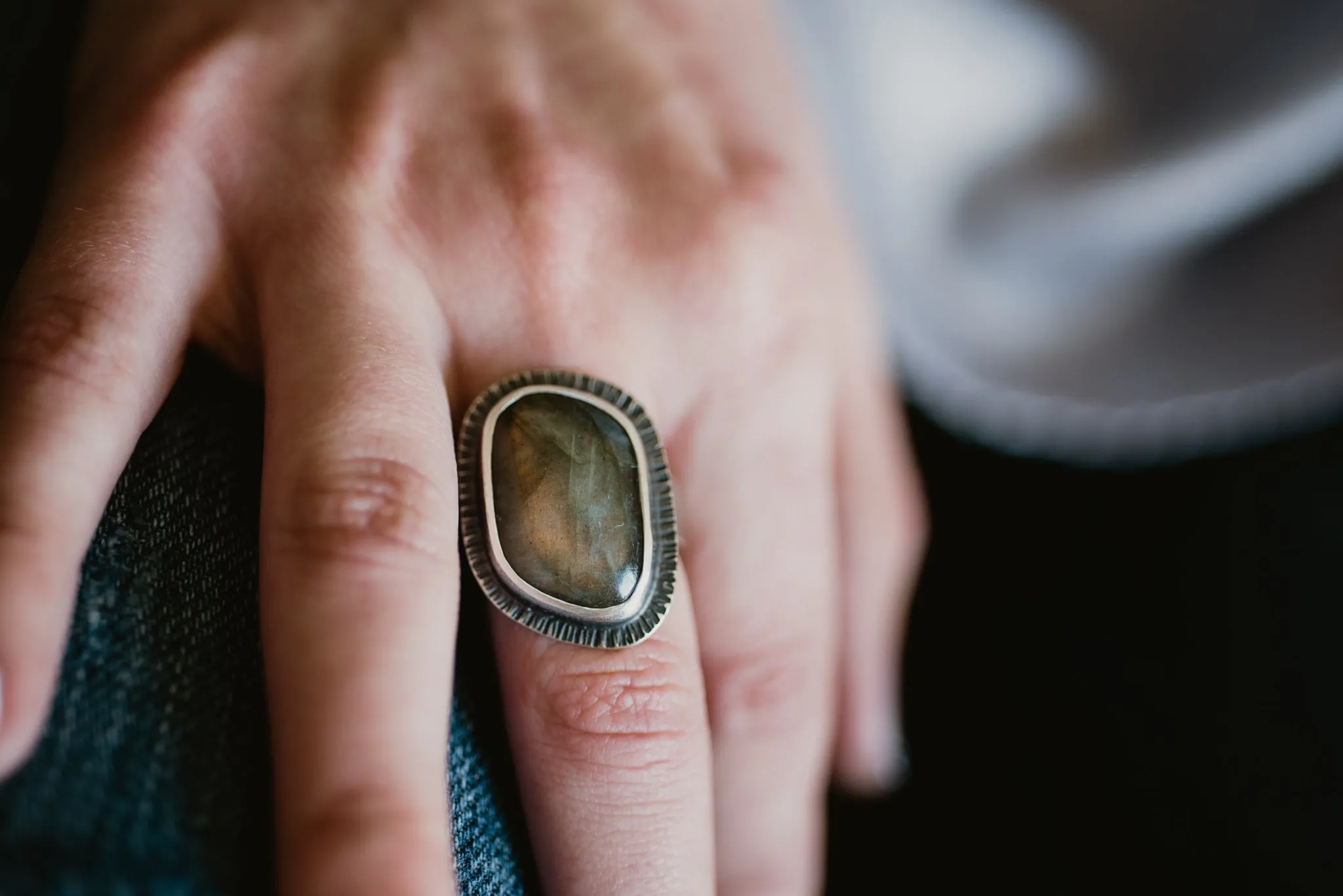 Rectangular Labradorite Cocktail ring in sterling silver - size 10-10 1/2