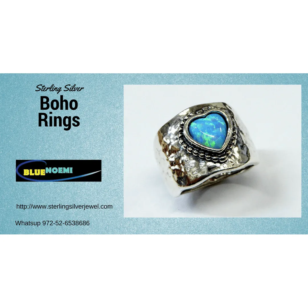 Rings near me - Bluenoemi Israeli jewelry sterling silver Israel jewelry Women's sterling silver 925 Ring Blue Opal Heart