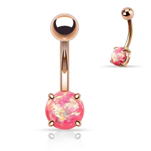 Rose Gold Pink Opal Glitter Belly Ring