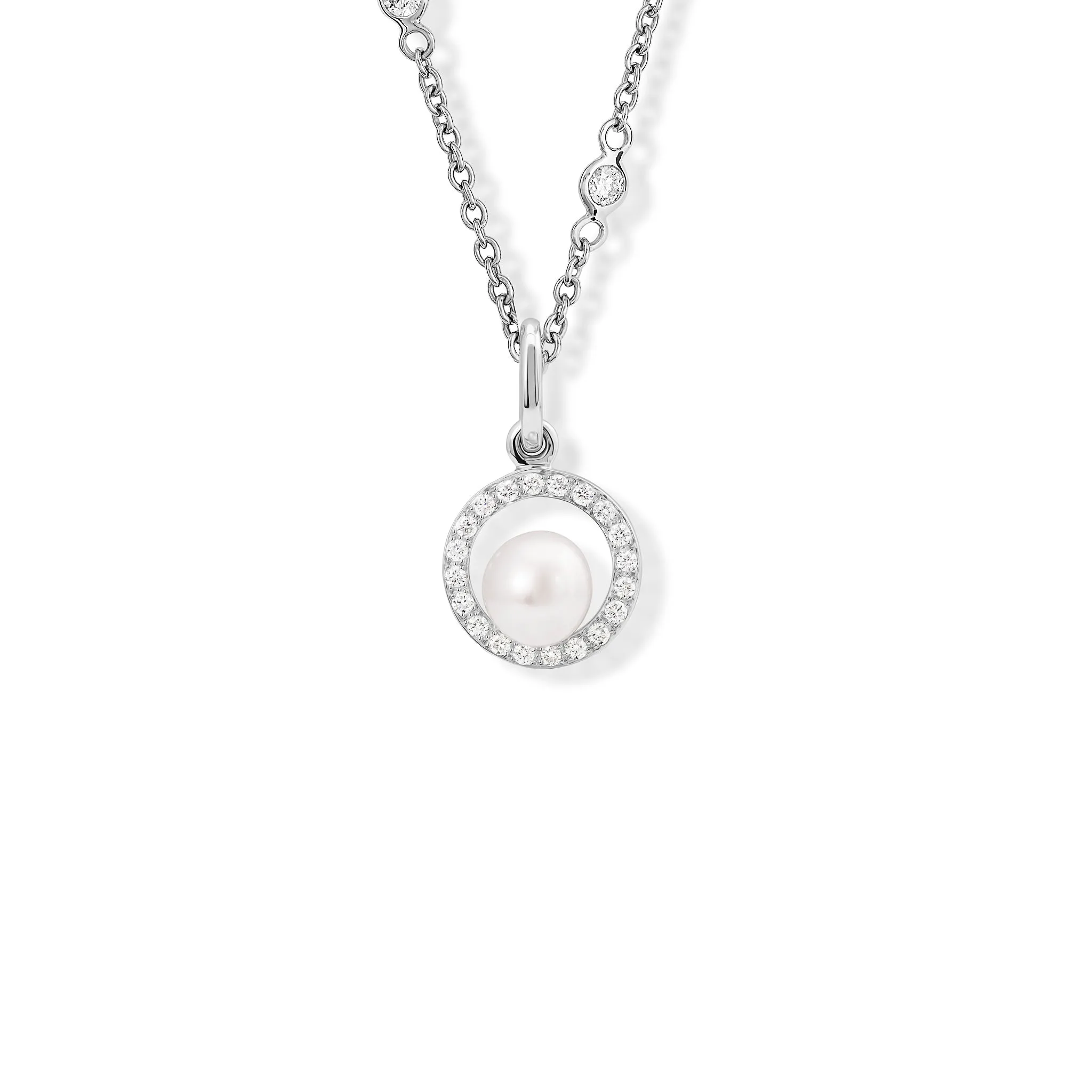 Rosetta Necklace Pendant 18ct White Gold - Pearl & Diamond