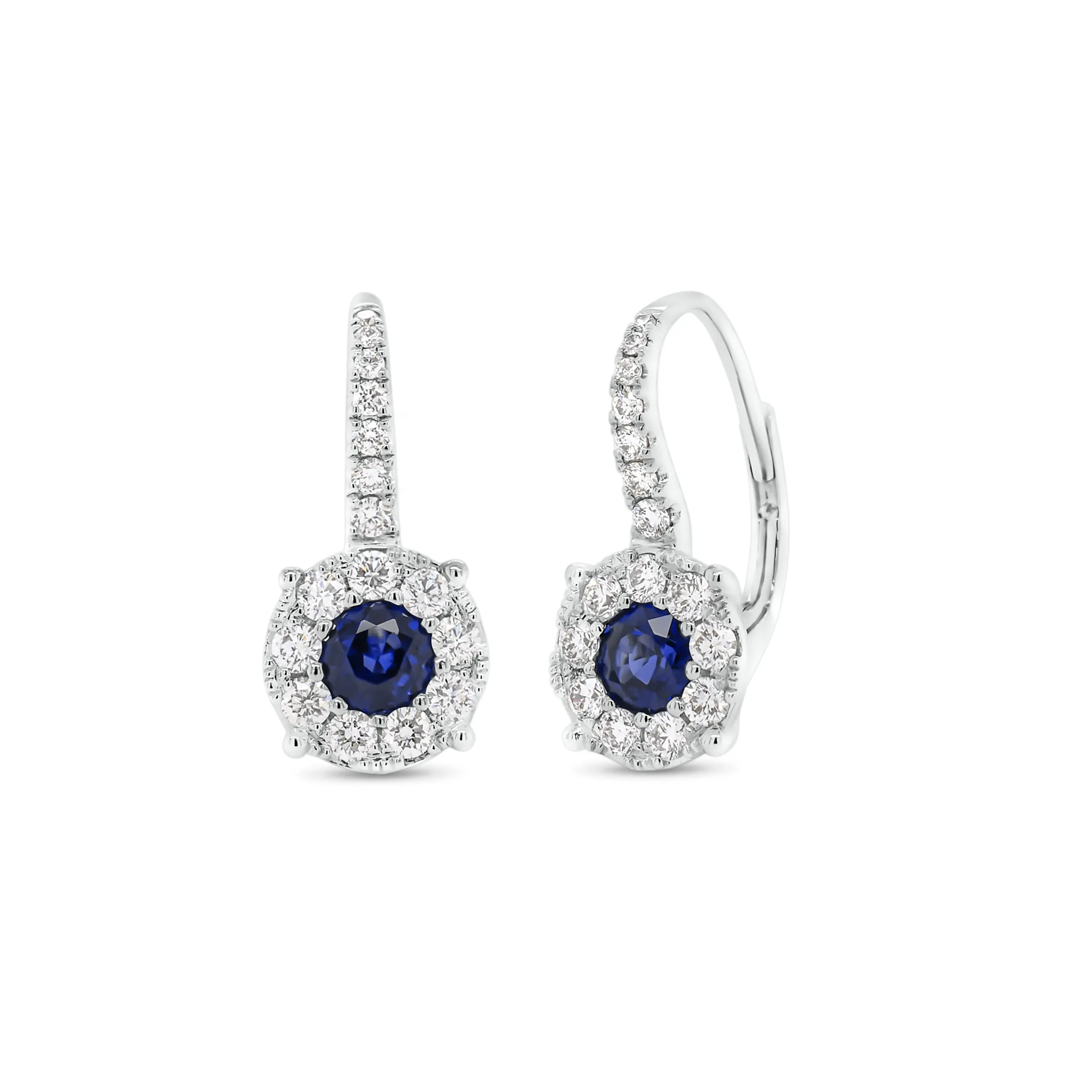 Sapphire & Diamond Halo Lever-Back Earrings