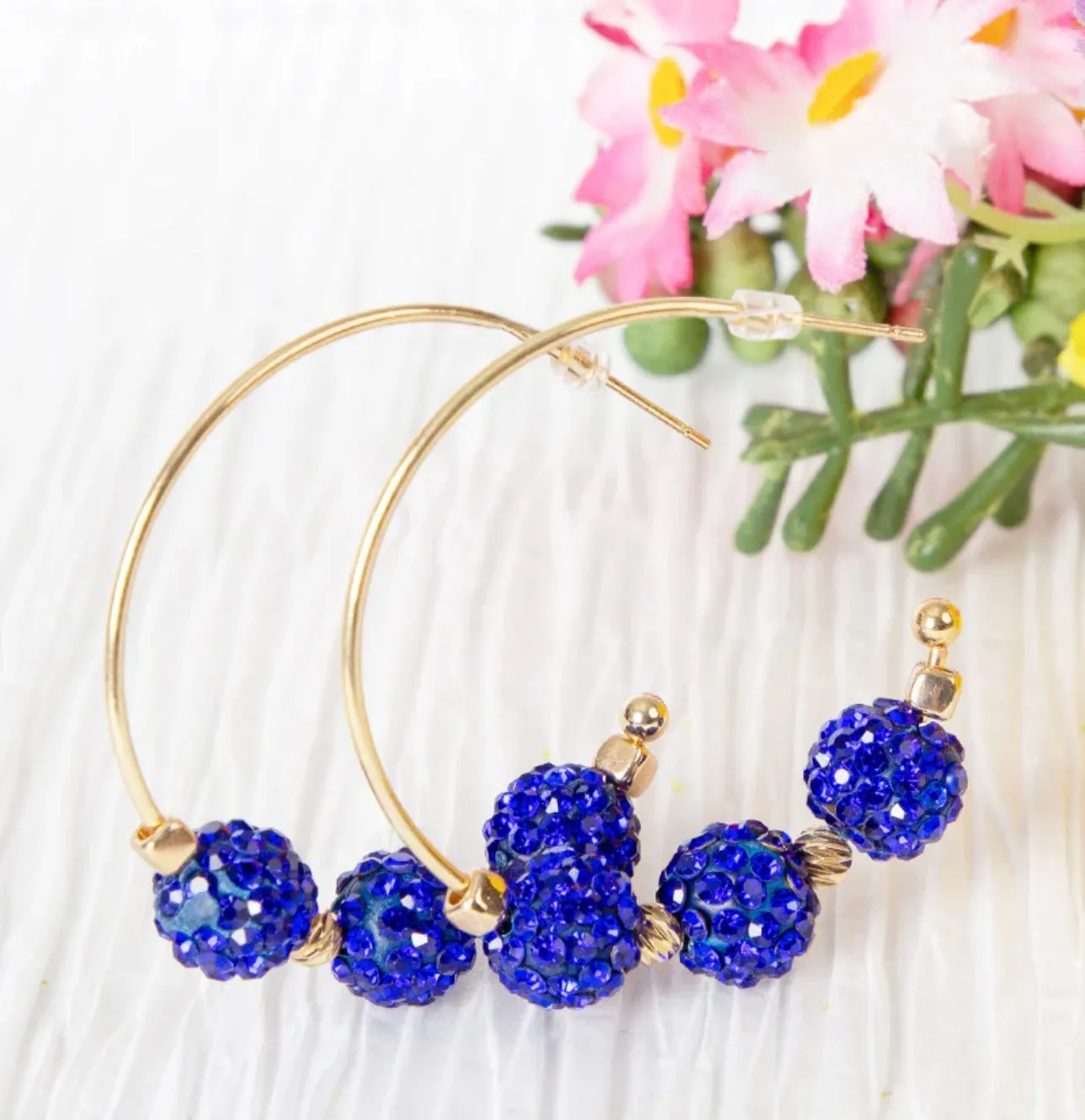 Sapphire and Gold Fireworks Show Beaded Hoop Earrings