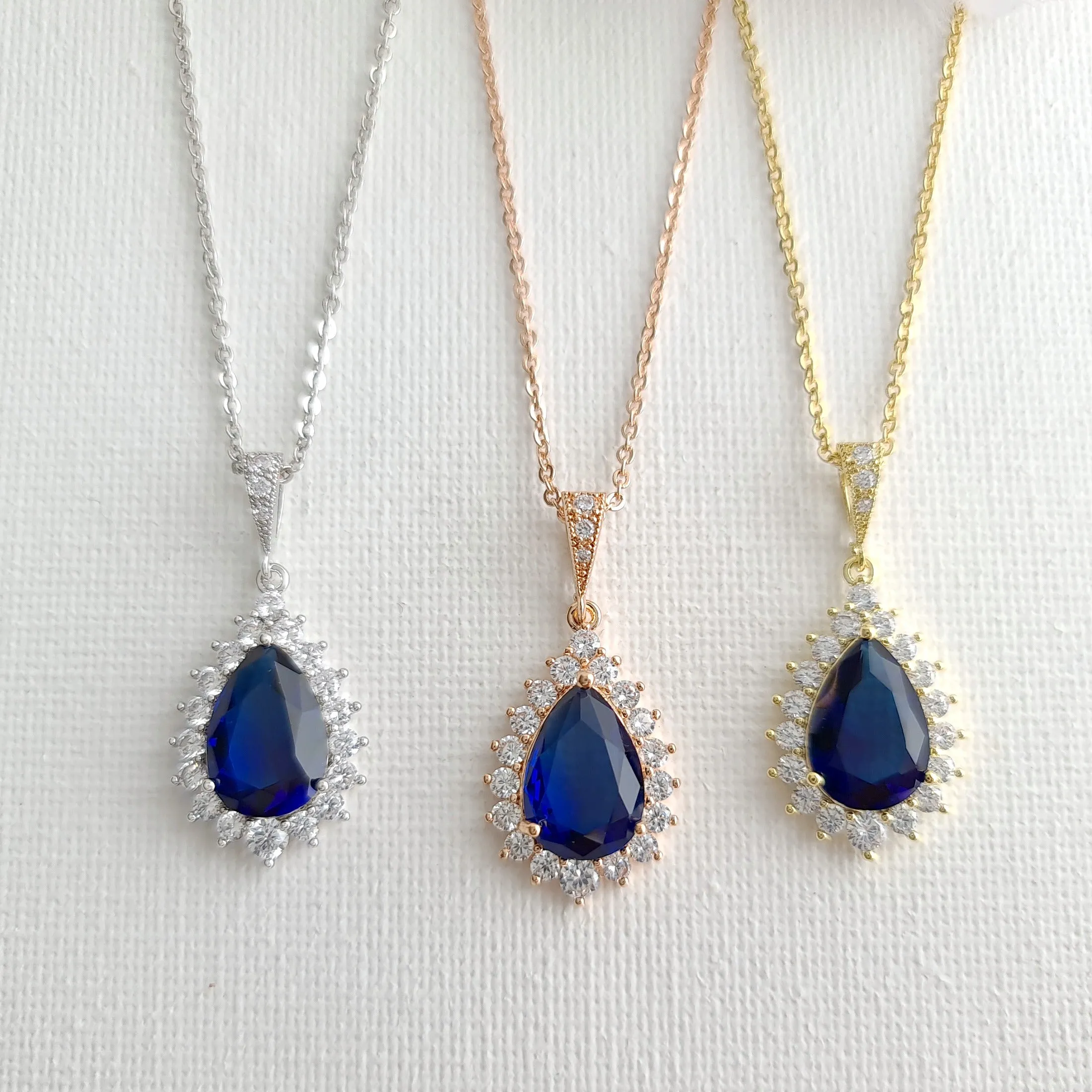 Sapphire Blue Stone Earrings Necklace Set-Aoi