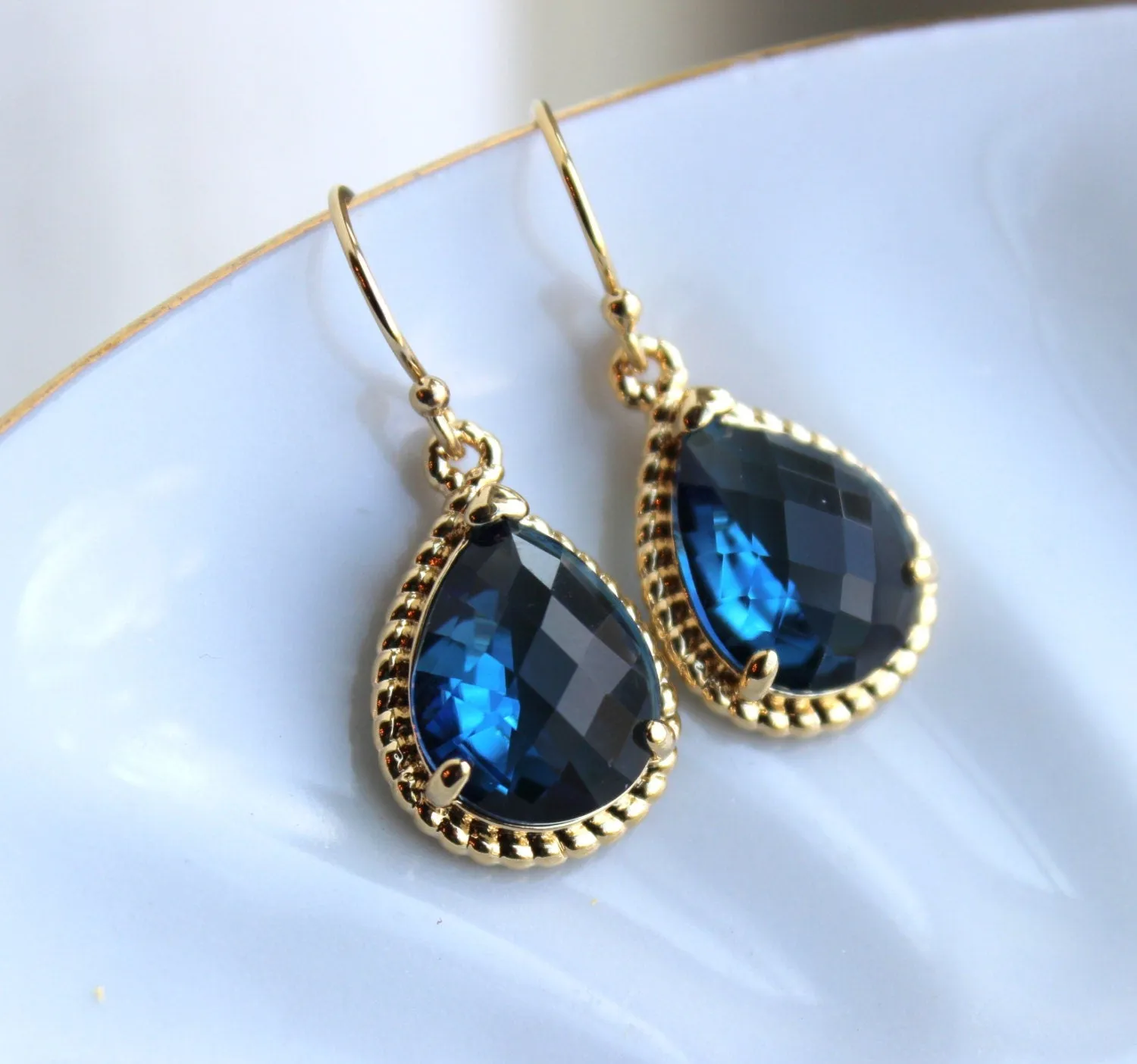 Sapphire Earrings Navy Blue Teardrop Gold - Navy Bridesmaid Jewelry - Sapphire Bridesmaid Earrings - Gold Navy Wedding Jewelry