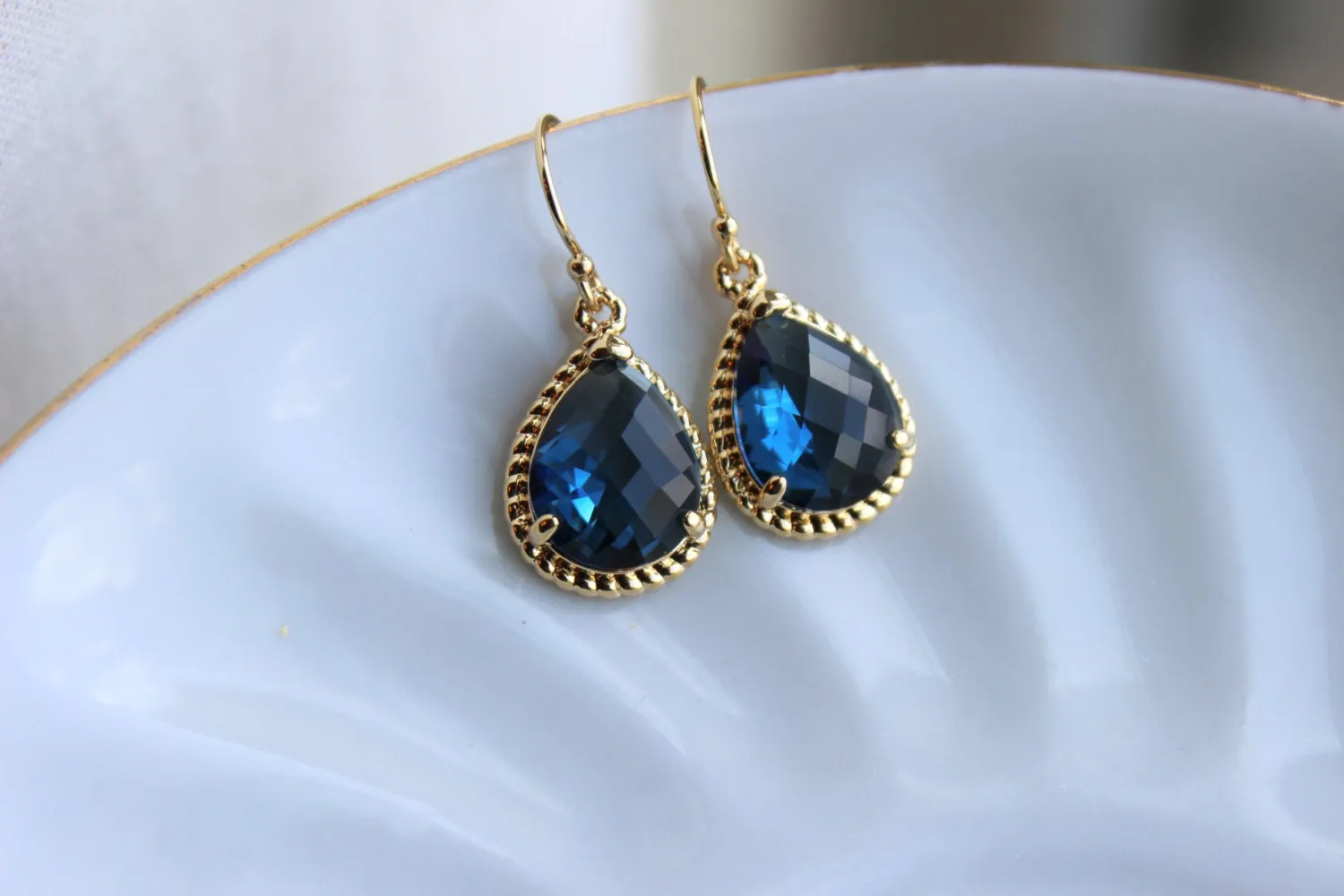 Sapphire Earrings Navy Blue Teardrop Gold - Navy Bridesmaid Jewelry - Sapphire Bridesmaid Earrings - Gold Navy Wedding Jewelry