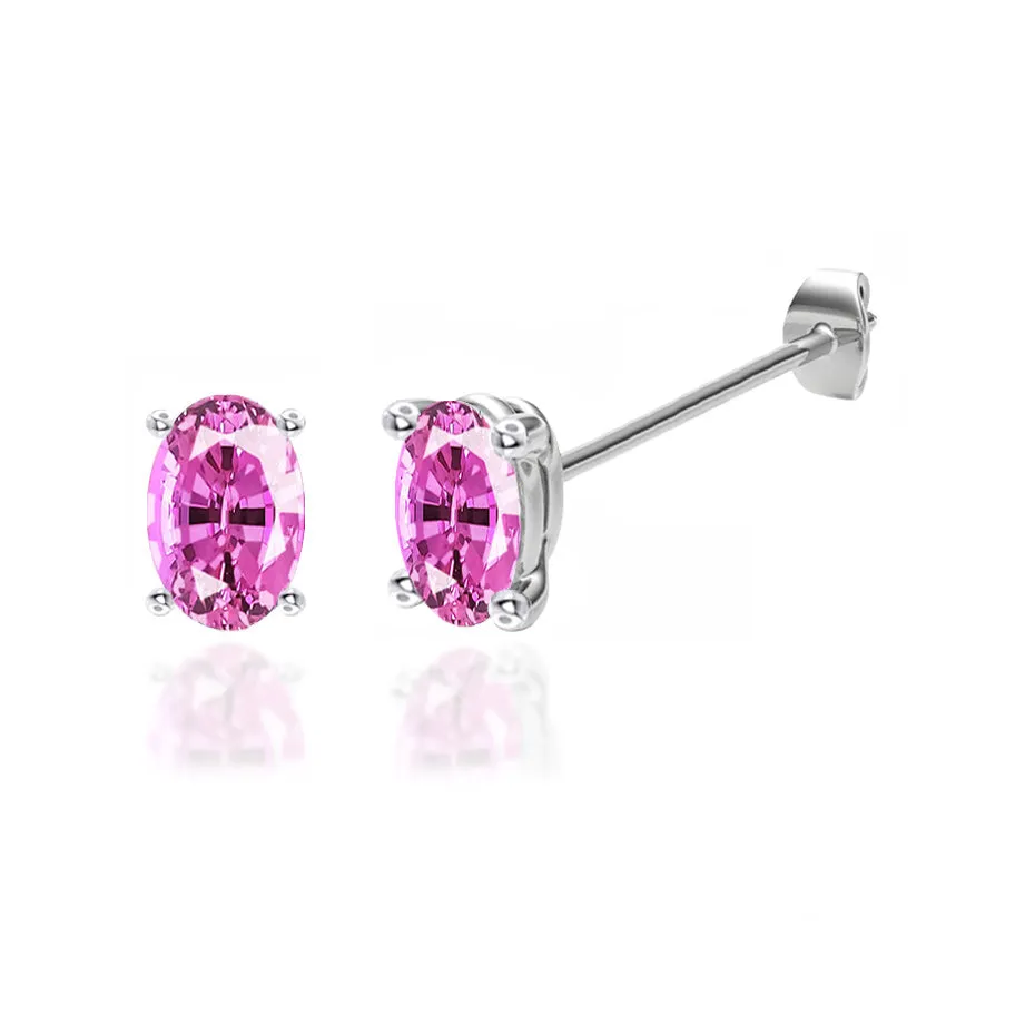 SAVANNAH - Oval Pink Sapphire 950 Platinum Stud Earrings