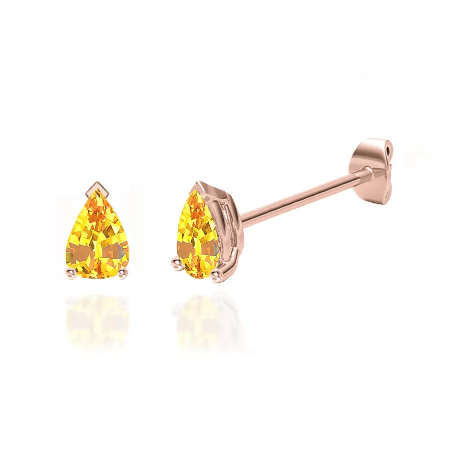 SCARLETT - Pear Yellow Sapphire 18k Rose Gold Stud Earrings