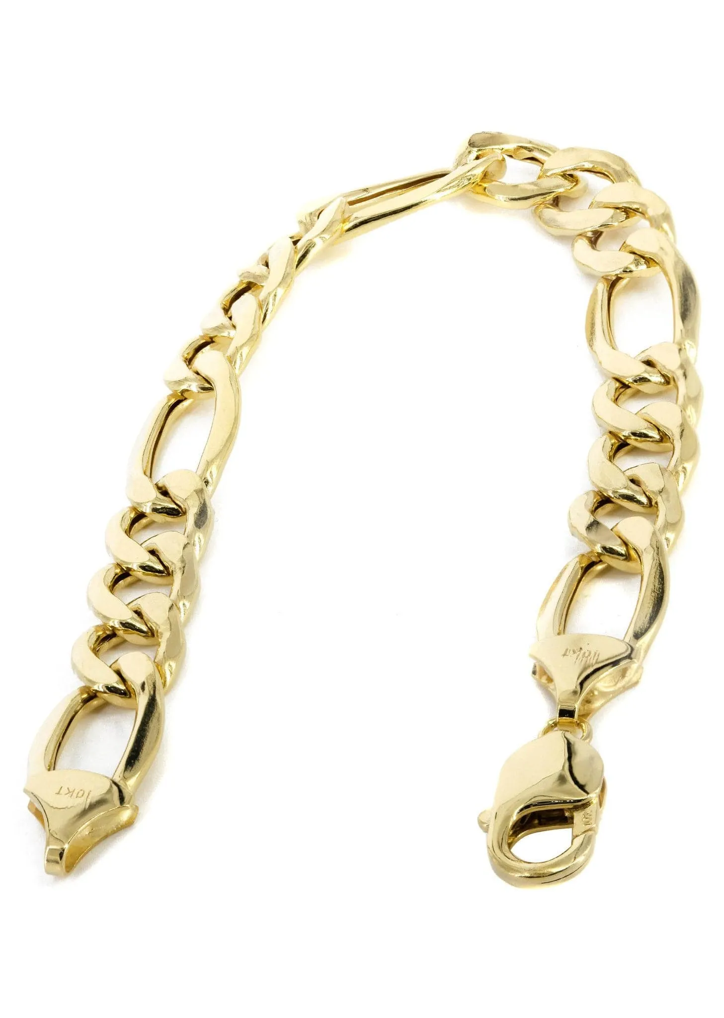 Semi Solid  Mens Figaro Bracelet 10K Yellow Gold