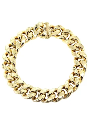 Semi Solid  Mens Miami Cuban Link Bracelet 10K/14K Yellow Gold