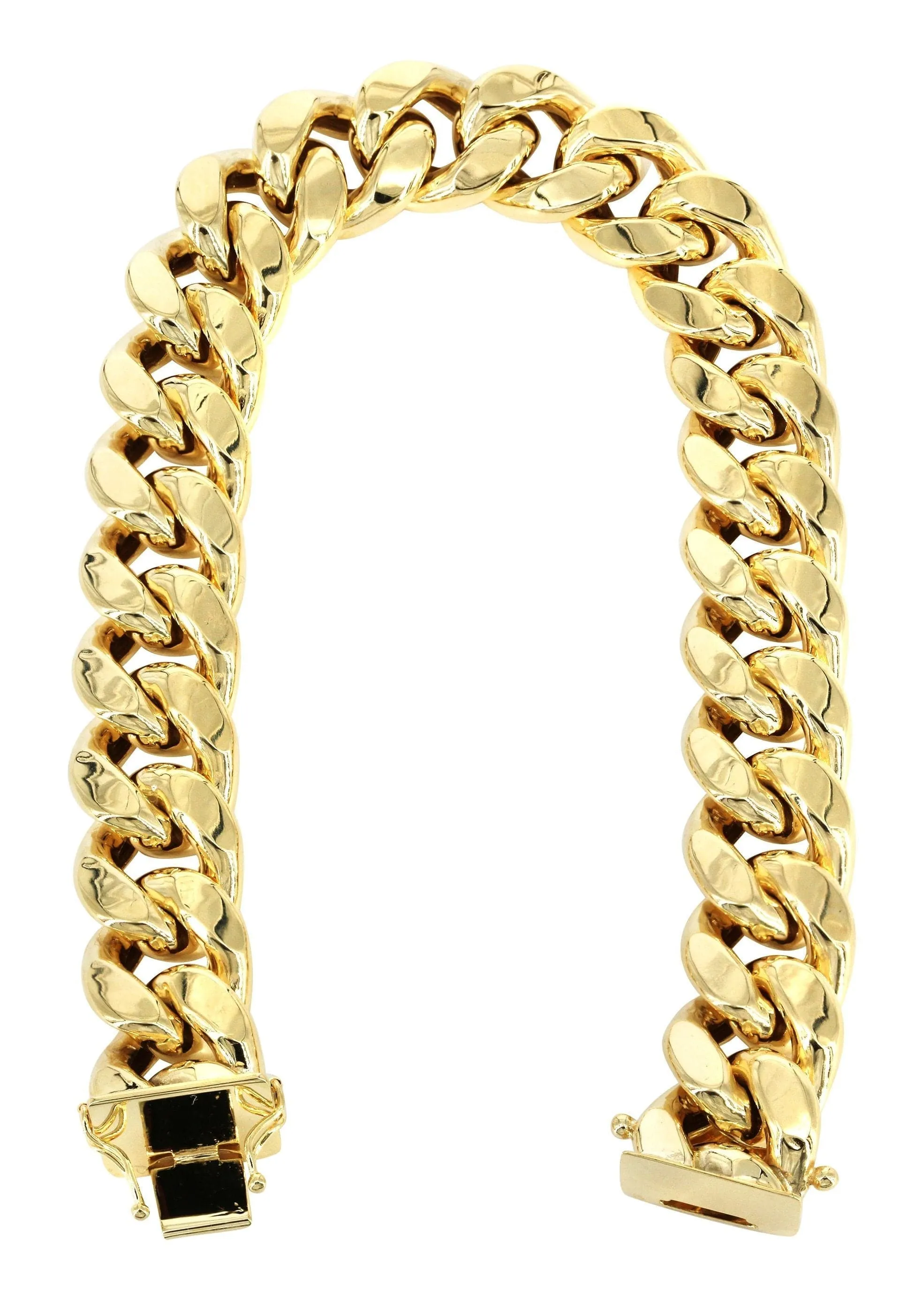 Semi Solid  Mens Miami Cuban Link Bracelet 10K/14K Yellow Gold