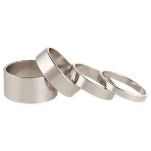 Set of 4 Thin & Wide Silver Band Rings