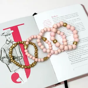 Set of Four | Mind on Mykonos Beaded Bracelet Set in Light Pink and Gold Tone