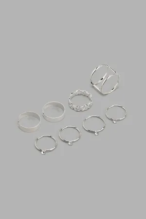 Silver Embossed Rings Set (Pack Of 8)