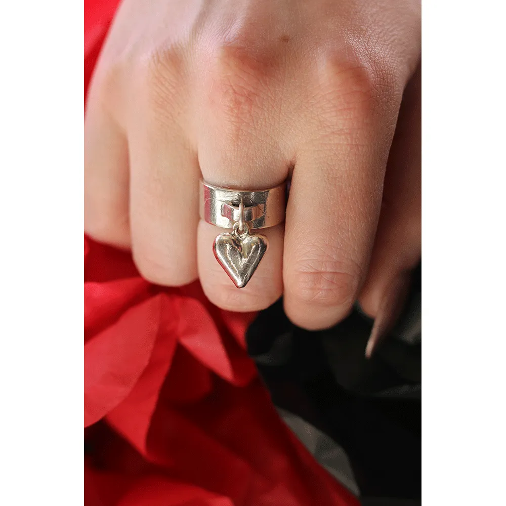 Silver Heart Charm Ring