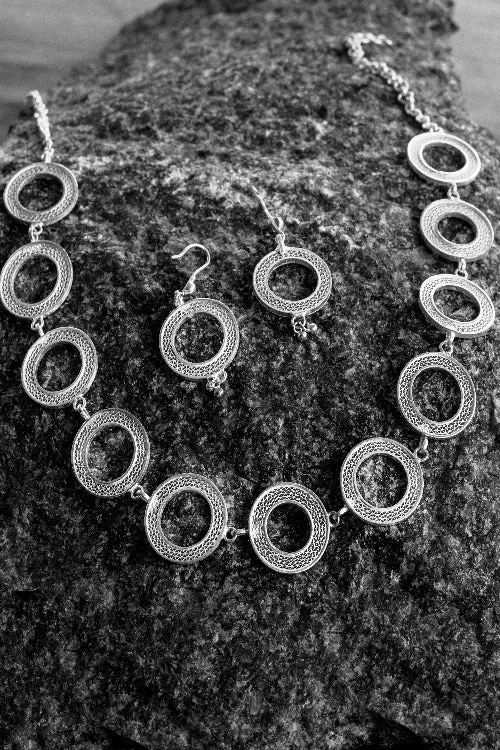 Silver Linings "Rings" Silver Filigree Handmade Necklace Set