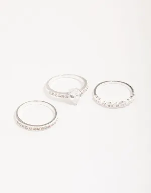 Silver Plated Cubic Zirconia Teardrop Stone Ring Pack