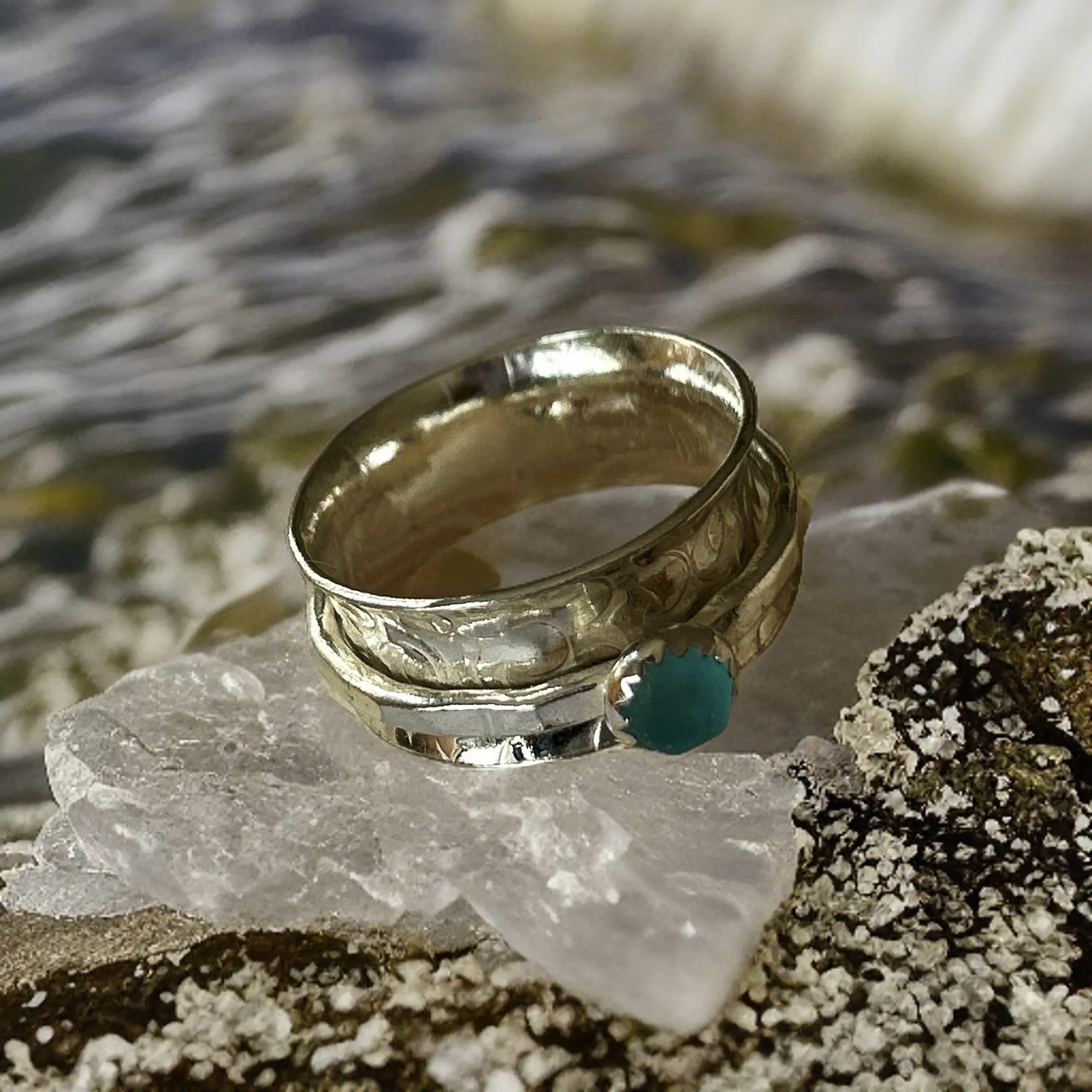 Silver Sea Glass Spinner Ring