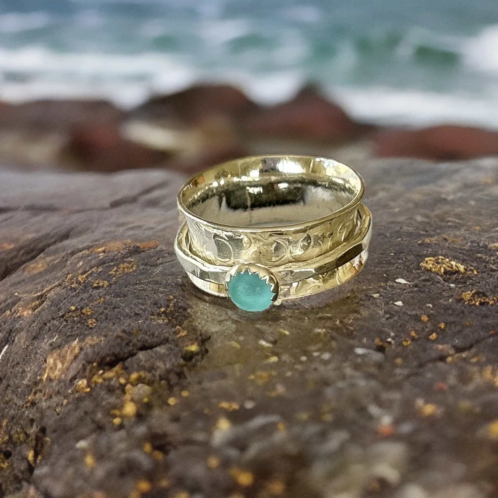 Silver Sea Glass Spinner Ring