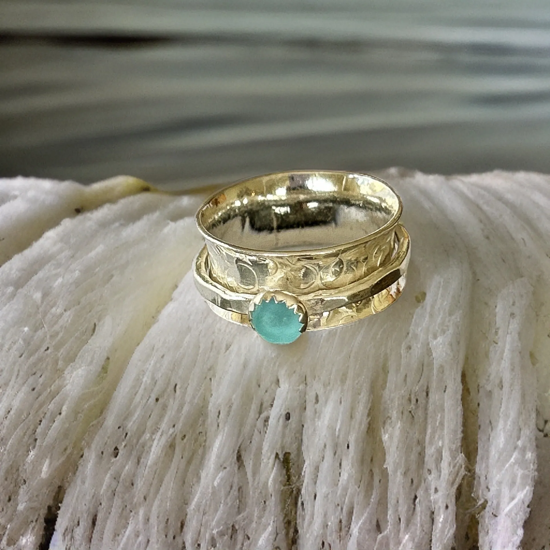 Silver Sea Glass Spinner Ring