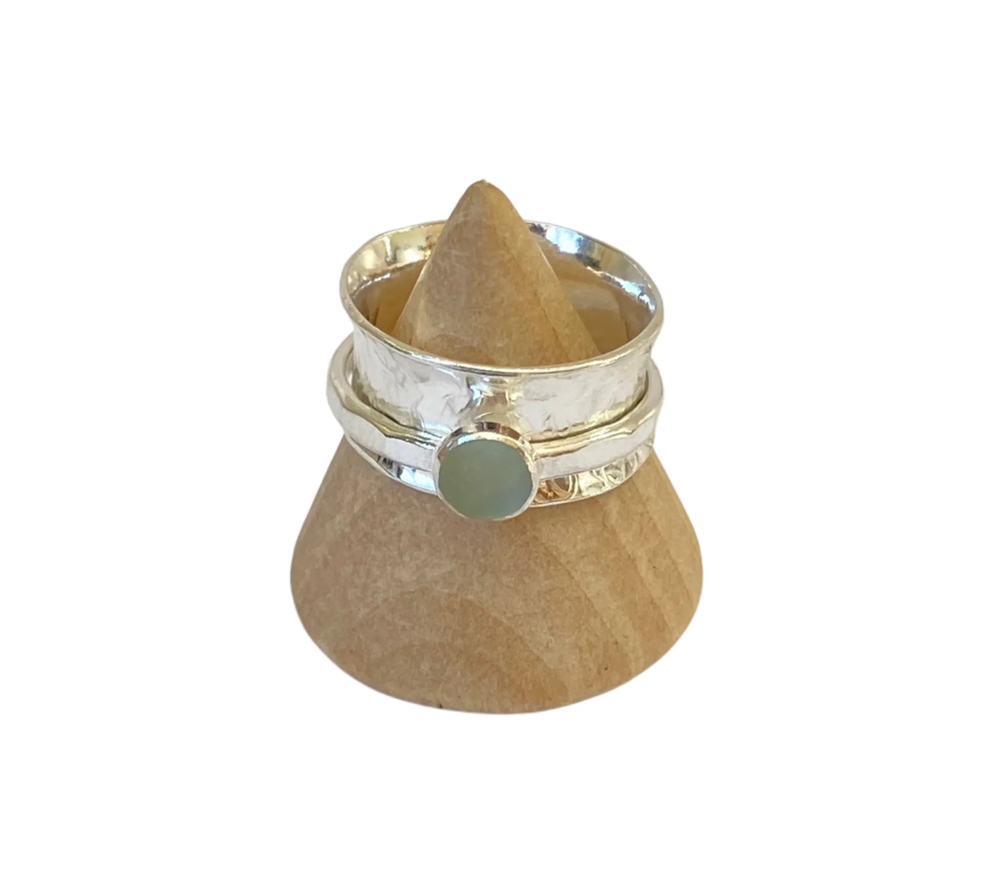 Silver Sea Glass Spinner Ring