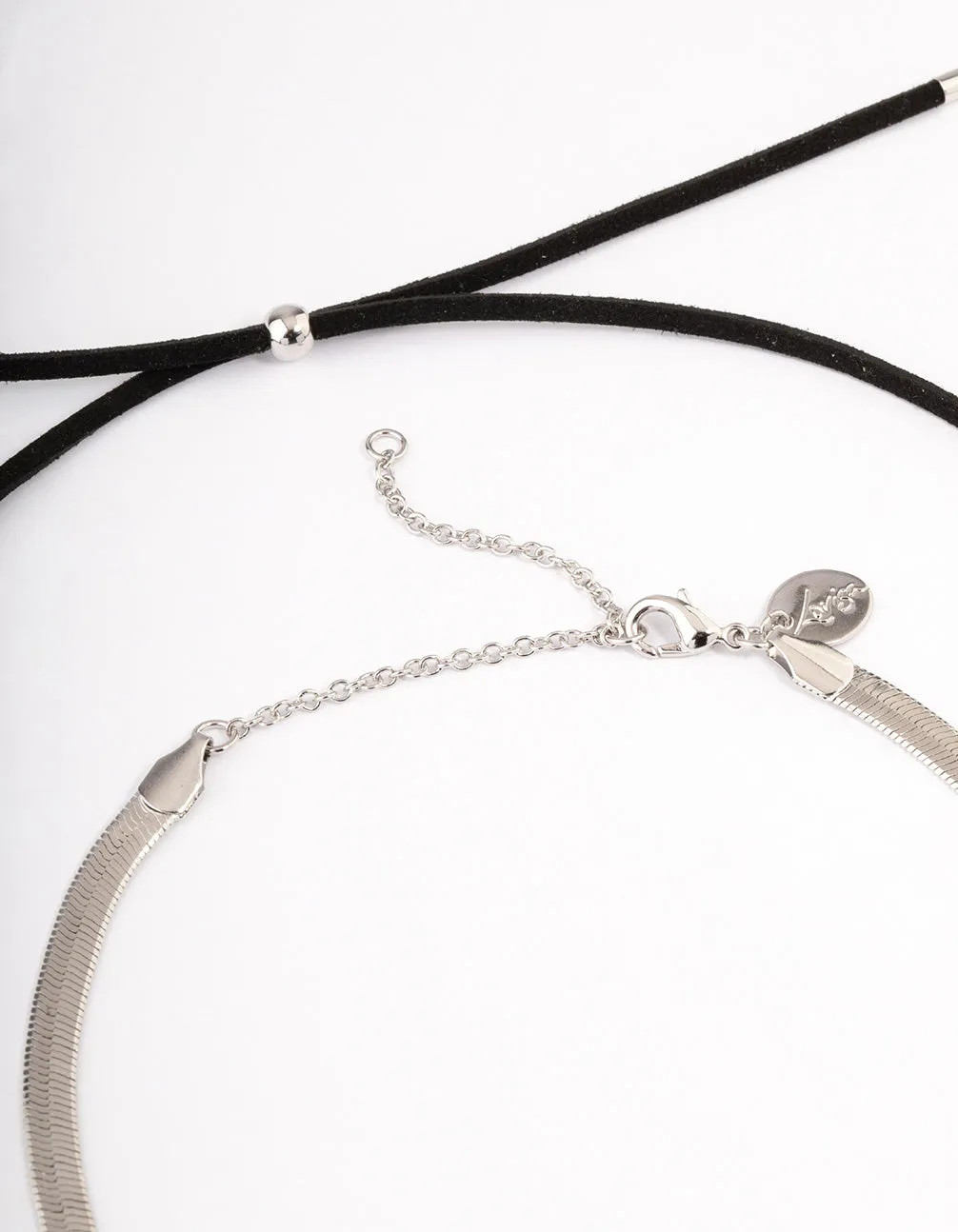 Silver Snake Chain Black Suede Cord Necklace Pack