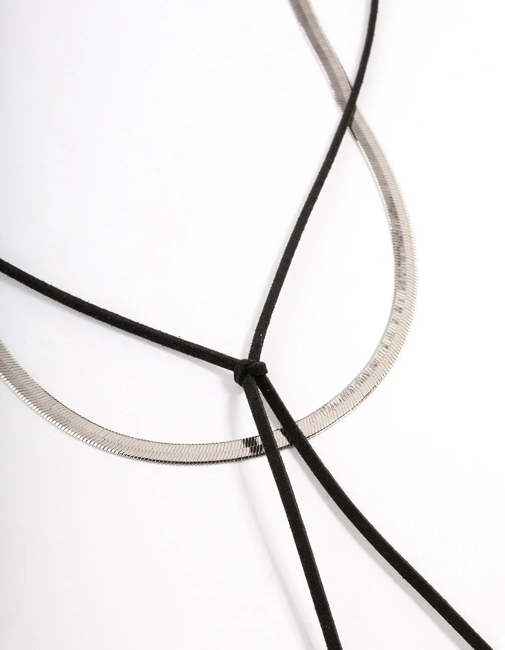 Silver Snake Chain Black Suede Cord Necklace Pack