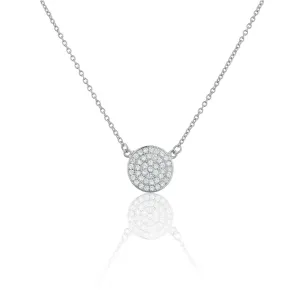 SN1004R Women's Pave Disc Necklace in Sterling Silver