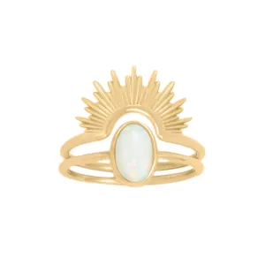 Solid Gold Opal Sunburst Ring Set