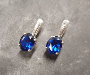 Solitaire Sapphire Earrings - Oval Sapphire Earrings - Sapphire Vintage Earrings