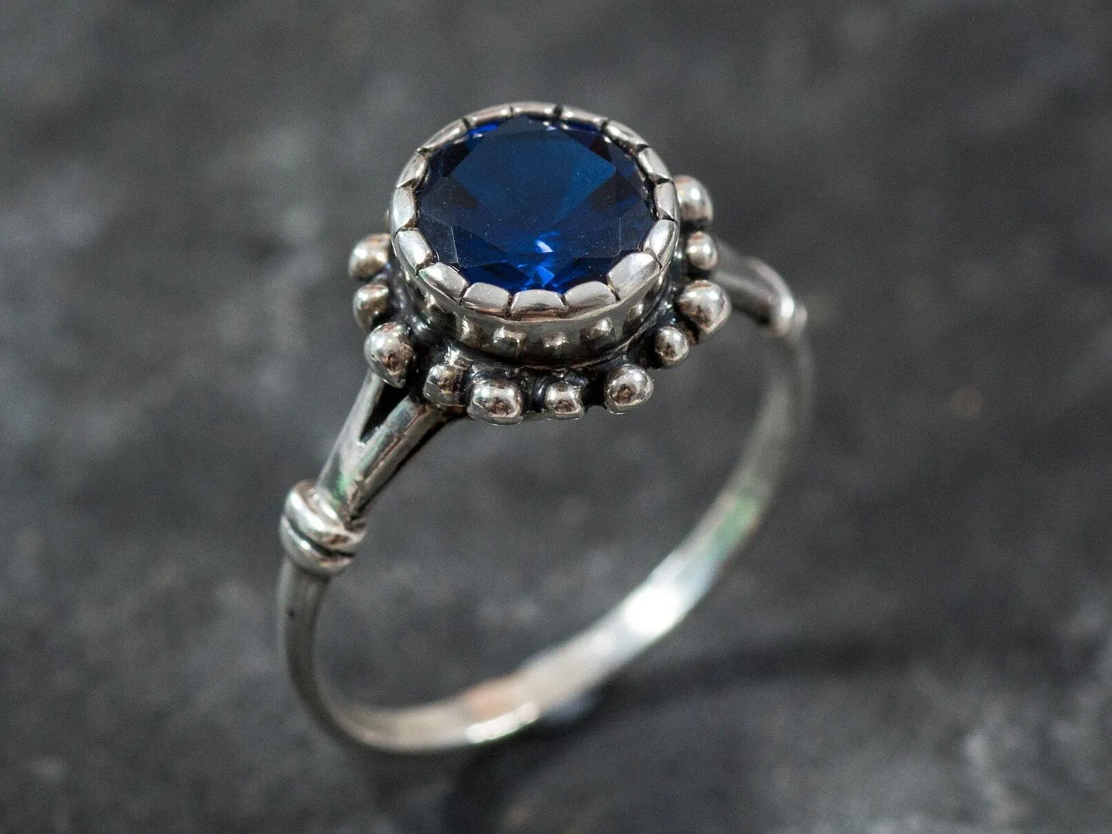 Solitaire Sapphire Ring - Royal Blue Ring, Vintage Sapphire Ring