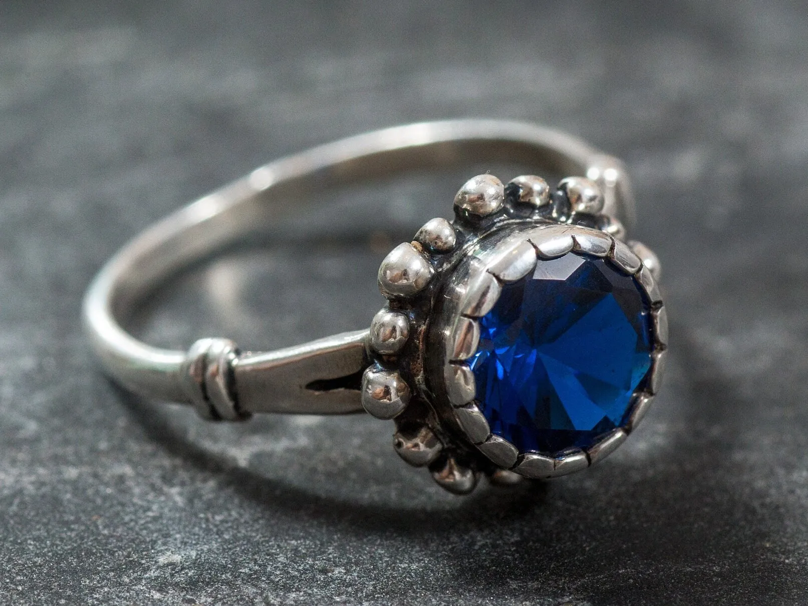 Solitaire Sapphire Ring - Royal Blue Ring, Vintage Sapphire Ring