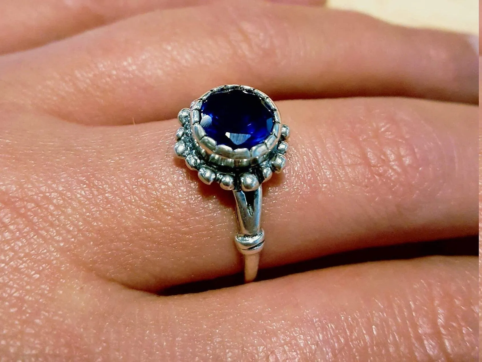 Solitaire Sapphire Ring - Royal Blue Ring, Vintage Sapphire Ring