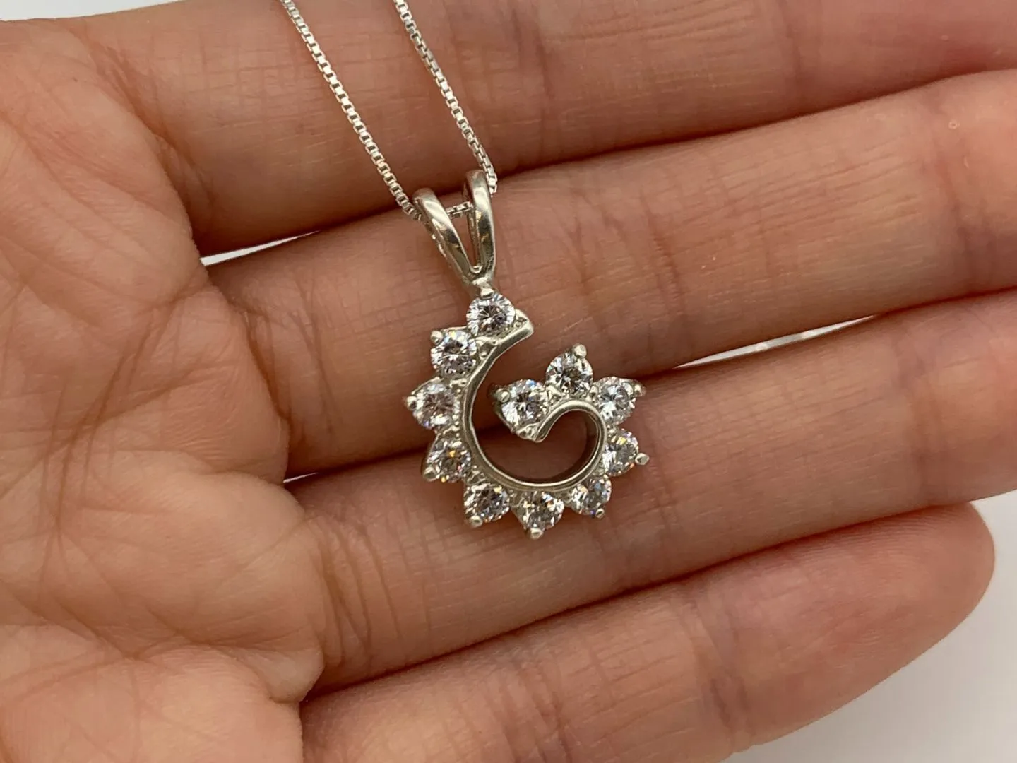 Spiral Diamond Necklace - Created CZ Diamond Pendant - Swirl Diamond Necklace