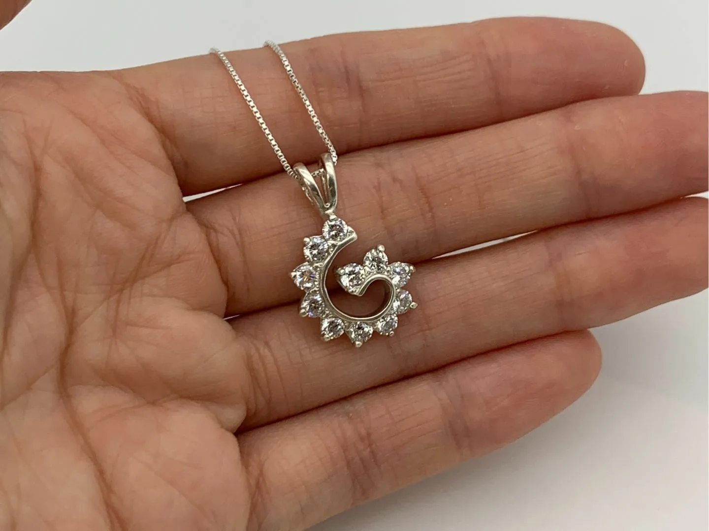 Spiral Diamond Necklace - Created CZ Diamond Pendant - Swirl Diamond Necklace