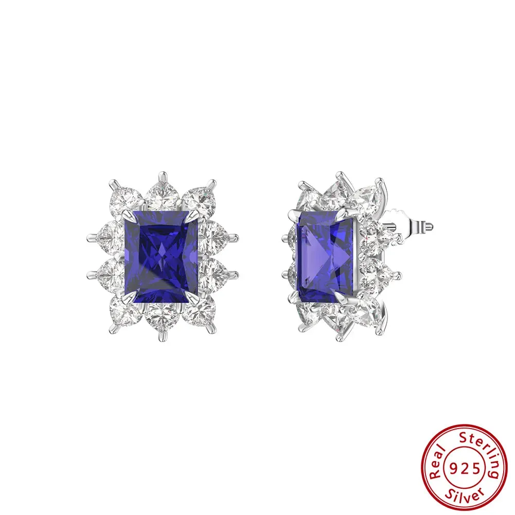 Square Cut 925 Sterling Silver Sapphire Stud Earrings