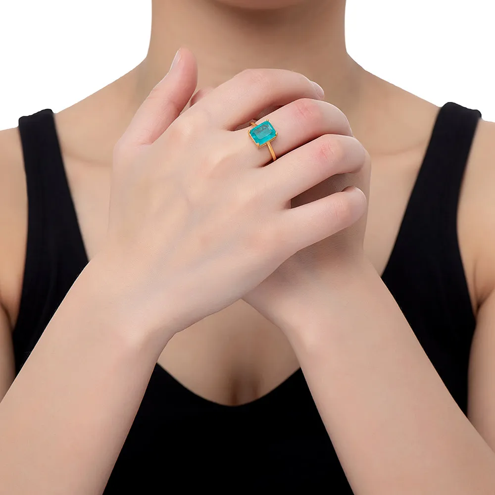 Square Cut Aqua Topaz Ring