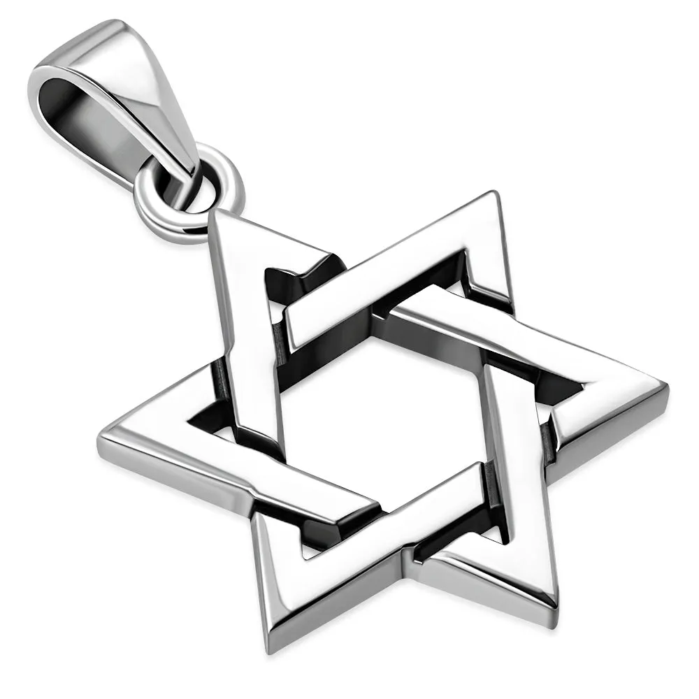 Star of David Grooved Plain Sterling Silver Pendant