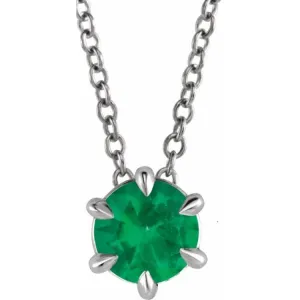 Sterling Silver 4 mm Natural Emerald Solitaire 16-18" Necklace