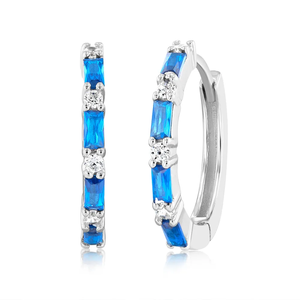 Sterling Silver Created Blue Sapphire Hoop Earrings