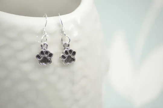 Sterling Silver Paw Dangle Earrings