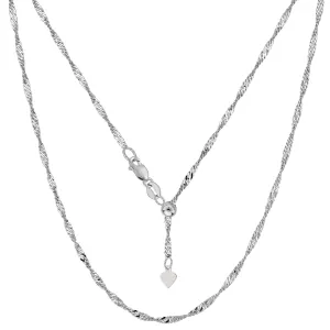 Sterling Silver Rhodium Plated 22" Sliding Adjustable Singapore Chain Necklace, 1.5mm