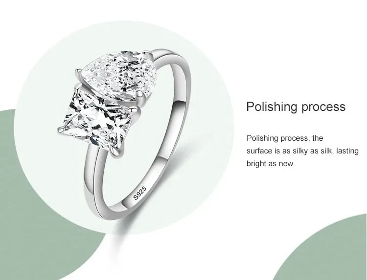 Sterling Silver Square And Drop Shape Ring For Luxury Wedding