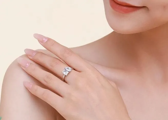 Sterling Silver Square And Drop Shape Ring For Luxury Wedding