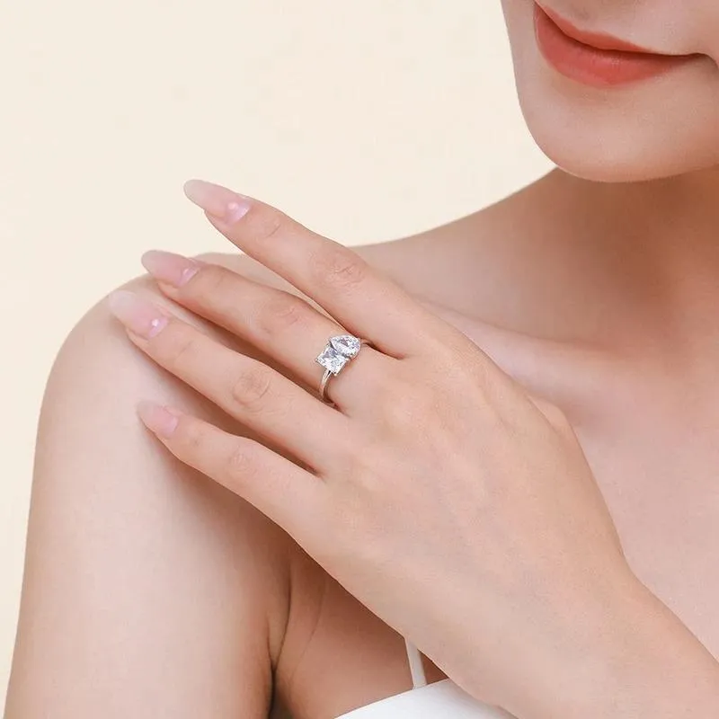 Sterling Silver Square And Drop Shape Ring For Luxury Wedding