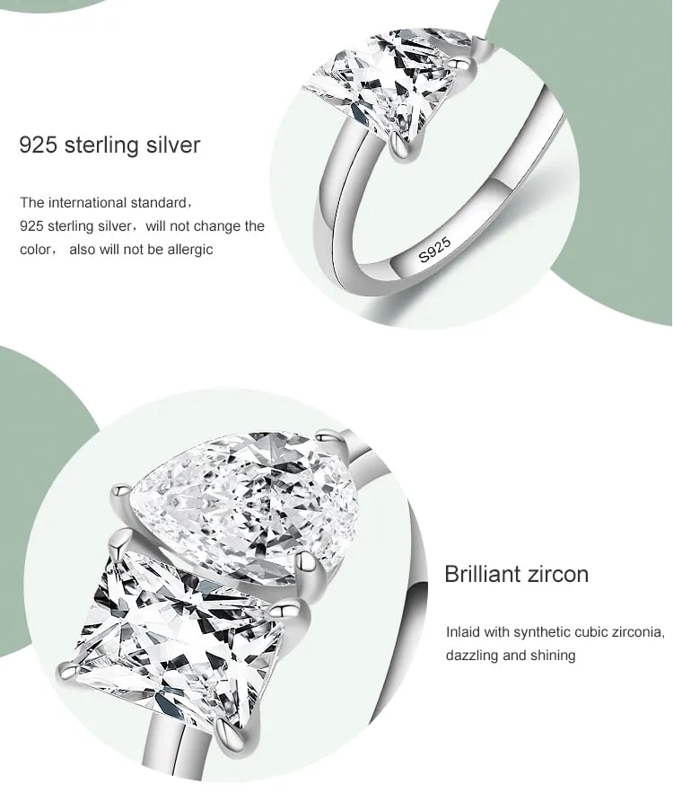 Sterling Silver Square And Drop Shape Ring For Luxury Wedding