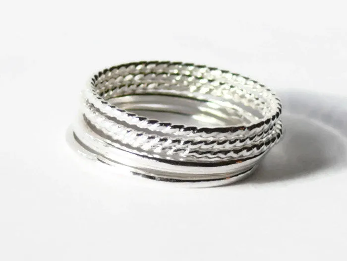 Sterling silver stacking ring set stackable rings Handmade silver rings sterling rings twisted wire ring