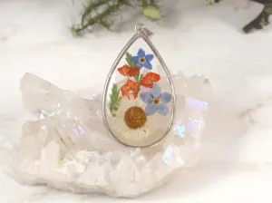 Teardrop Flower Pendant with Real Flower and Cremains