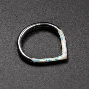 Teardrop Inlaid Fire & Snow Synth Opal Titanium Septum Clicker