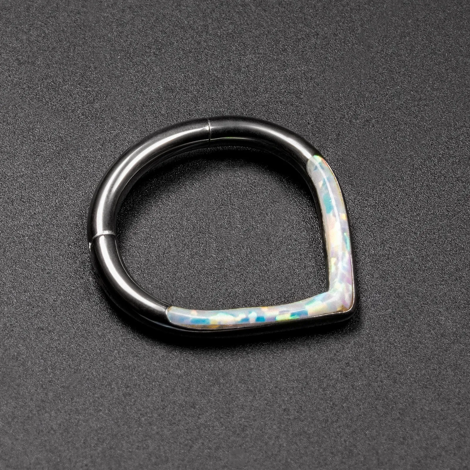 Teardrop Inlaid Fire & Snow Synth Opal Titanium Septum Clicker