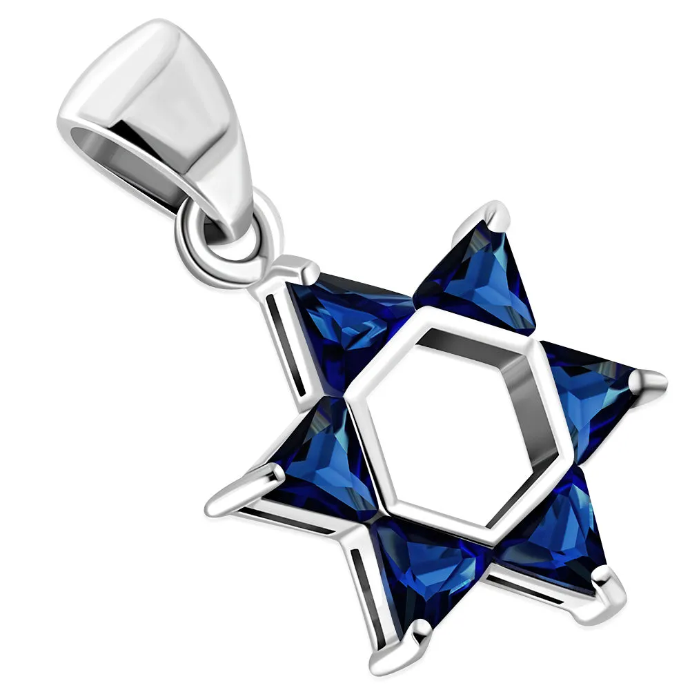 Tiny Star of David Silver Pendant set w/ Blue CZ